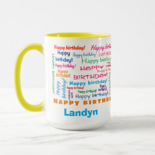 Happy Birthday farbenfroher Spaß Bright Word Cloud Tasse
