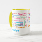 Happy Birthday farbenfroher Spaß Bright Word Cloud Tasse (Vorderseite Links)