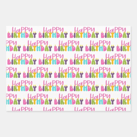 Happy Birthday Farbige Kerzen Set 3 Geschenkpapier Set (Vorderseite 3)