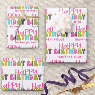 Happy Birthday Farbige Kerzen Set 3 Geschenkpapier Set