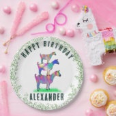 Happy Birthday farbige Ziegen und Blätter Pappteller (Party)
