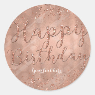 Happy Birthday Faux-Roségold-Glitterparty Runder Aufkleber