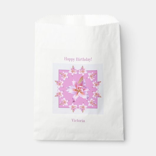 Happy Birthday Favor Bags Lilies Lavender Pink Geschenktütchen (Vorderseite)
