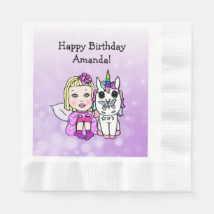 Happy Birthday Feen- und Einhorn-Mädchenparty Serviette