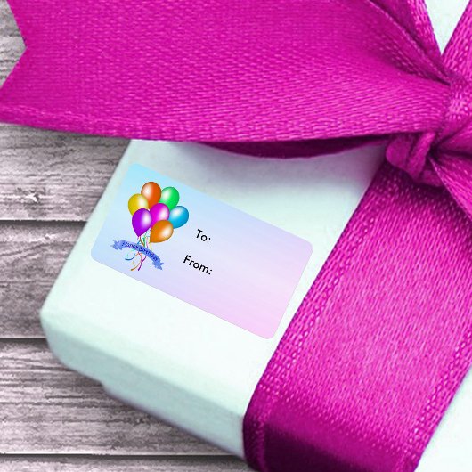 Happy Birthday Festive Balloons Multiple Colors Adressaufkleber