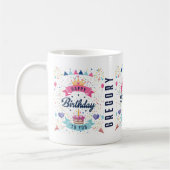 Happy Birthday Festiver Graphic Individuelle Name Kaffeetasse (Links)