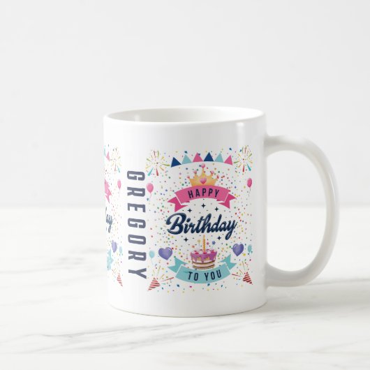 Happy Birthday Festiver Graphic Individuelle Name Kaffeetasse (Rechts)