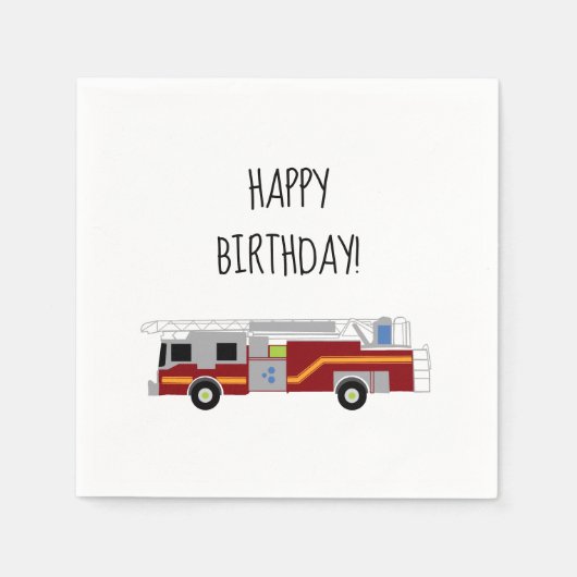 Happy Birthday Feuerwehrwagen Notruffahrzeug Napki Serviette (Vorderseite)