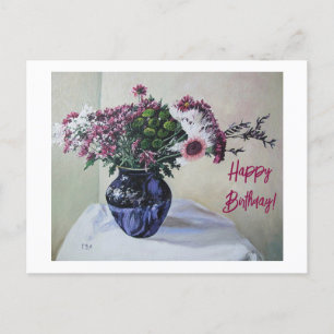 Happy Birthday Fine Art Vintag pink Blume Card Feiertagspostkarte