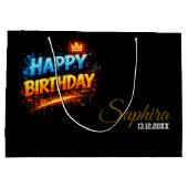 Happy Birthday Fire & Ice Splash Design (Custom) Große Geschenktüte (Rückseite)