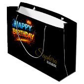 Happy Birthday Fire & Ice Splash Design (Custom) Große Geschenktüte (Rückseite Schrägansicht)