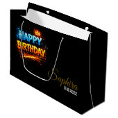 Happy Birthday Fire & Ice Splash Design (Custom) Große Geschenktüte (Vorderseite Schrägansicht)