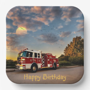 Happy Birthday Fire Truck Pappteller