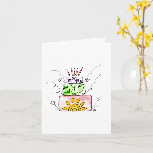 Happy Birthday Fireworks Karte (Gelbe Blume)