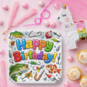 Happy Birthday Fish, Lures and Hooks Pappteller (Party)