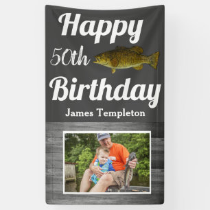 Happy Birthday Fishing Foto Name Vater Männer Banner