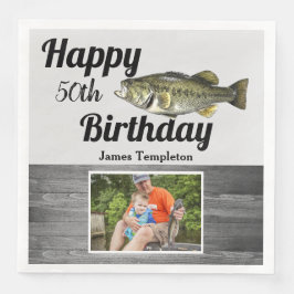 Happy Birthday Fishing Foto Name Vater Männer Nick Serviette