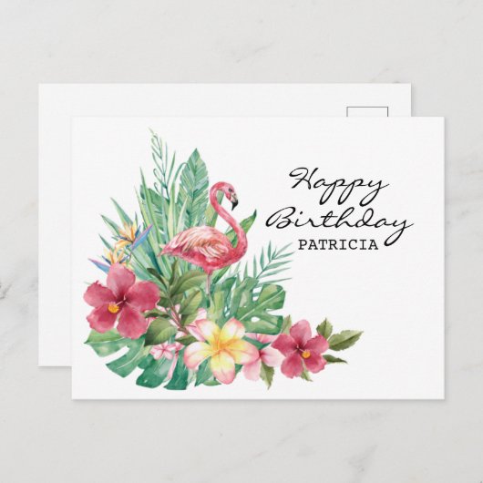 Happy Birthday Flamingo Postcard Postkarte (Vorne/Hinten)