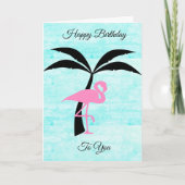 Happy Birthday Flamingo und Palm Tree Card Karte (Vorderseite)