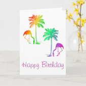 Happy Birthday Flamingos Palm Trees Rainbow Karte (Gelbe Blume)