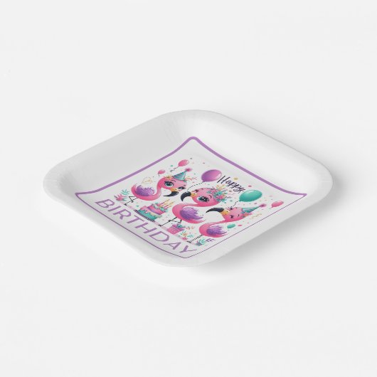 Happy Birthday Flamingos Pappteller (Gewinkelt)