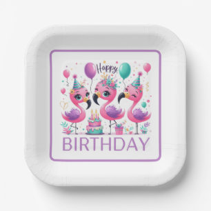 Happy Birthday Flamingos Pappteller