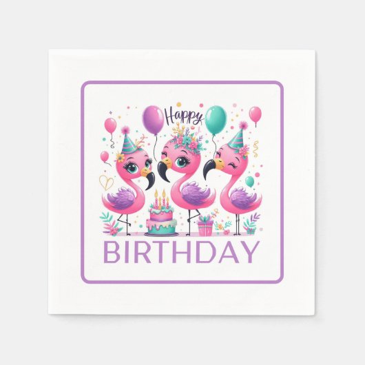 Happy Birthday Flamingos Serviette (Vorderseite)