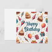 Happy Birthday Flat Card mit Balloons und Kuchen (Vorne/Hinten)