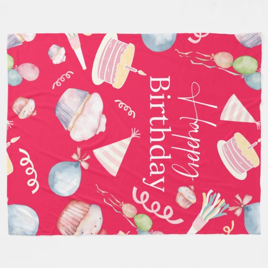 Happy Birthday Fleecedecke (Vorderseite (Horizontal))