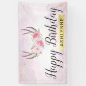 Happy Birthday Floral Antlers Blush Pink & Gold Banner (Vertikal)