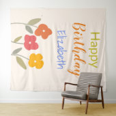 Happy Birthday Floral Blooms individuelle Name Wandteppich (Beispiel (Horizontal))