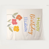 Happy Birthday Floral Blooms individuelle Name Wandteppich (Vorderseite (Horizontal))