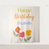 Happy Birthday Floral Blooms individuelle Name Wandteppich (Vorderseite)