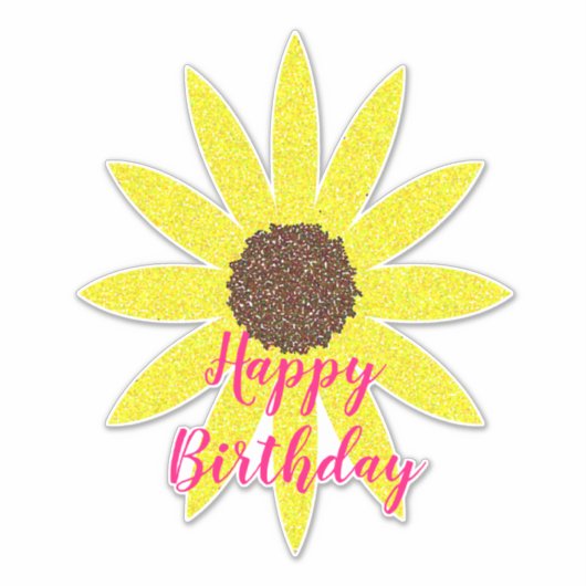 Happy Birthday Floral Blume Gelbe Sonnenblume Rosa Aufkleber (Vorderseite)