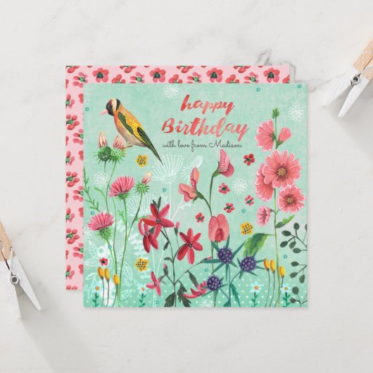 Happy Birthday Floral Blume | Grußkarte Karte (Vorderseite/Rückseite Beispiel)