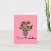 Happy Birthday Floral Bouquet Pink Blank Inside Karte (Vorderseite)