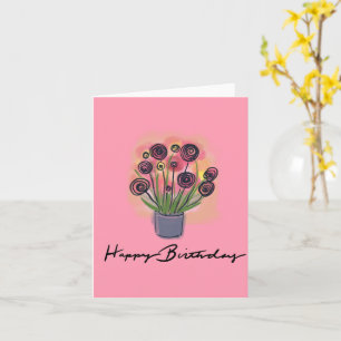 Happy Birthday Floral Bouquet Pink Blank Inside Karte