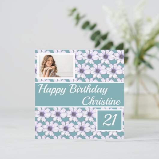 Happy Birthday Floral Design Custom Card (Stehend Vorderseite)