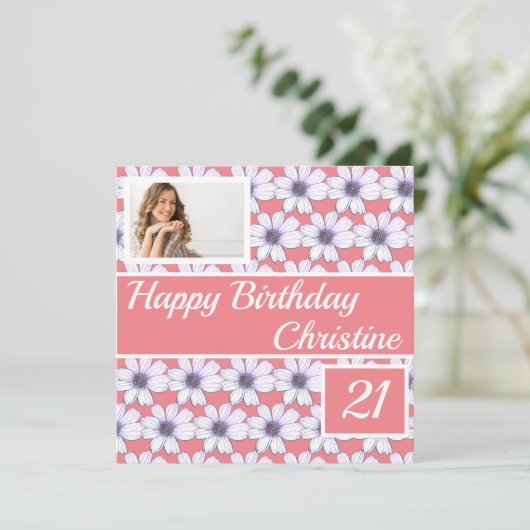 Happy Birthday Floral Design Custom Card (Stehend Vorderseite)