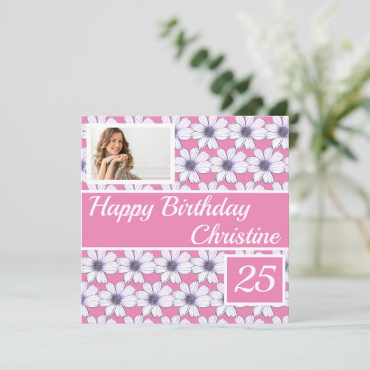 Happy Birthday Floral Design Custom Card (Stehend Vorderseite)