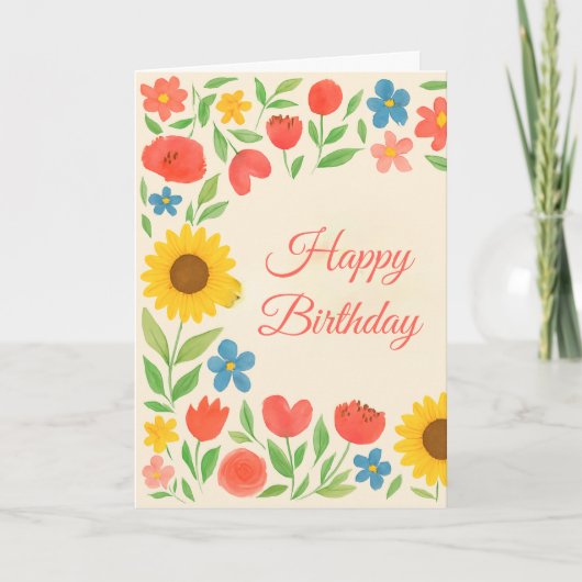 Happy Birthday Floral For Her Greeting Card Karte (Vorderseite)