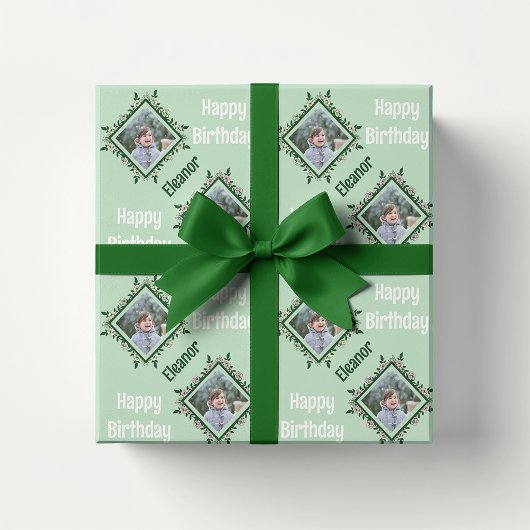 Happy Birthday Floral Foto Frame Geschenkpapier