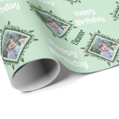 Happy Birthday Floral Foto Frame Geschenkpapier (Rolleneckpunkt)