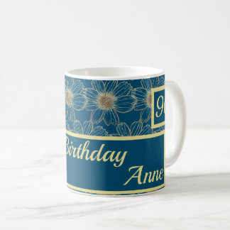 Happy Birthday Floral Gold Aquamarine Design Kaffeetasse