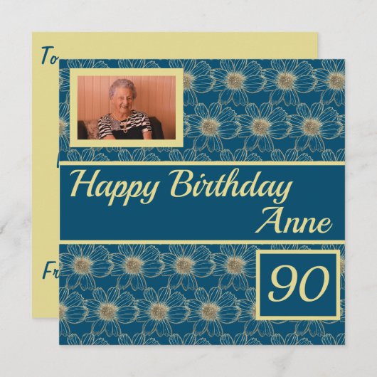 Happy Birthday Floral gold Aquamarines Design Cust (Vorne/Hinten)