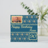 Happy Birthday Floral gold Aquamarines Design Cust (Stehend Vorderseite)