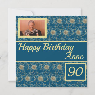 Happy Birthday Floral gold Aquamarines Design Cust
