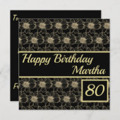 Happy Birthday Floral Gold Black Custom Card (Vorne/Hinten)