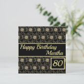 Happy Birthday Floral Gold Black Custom Card (Stehend Vorderseite)