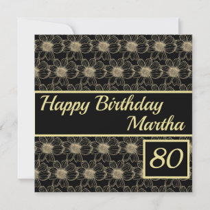 Happy Birthday Floral Gold Black Custom Card
